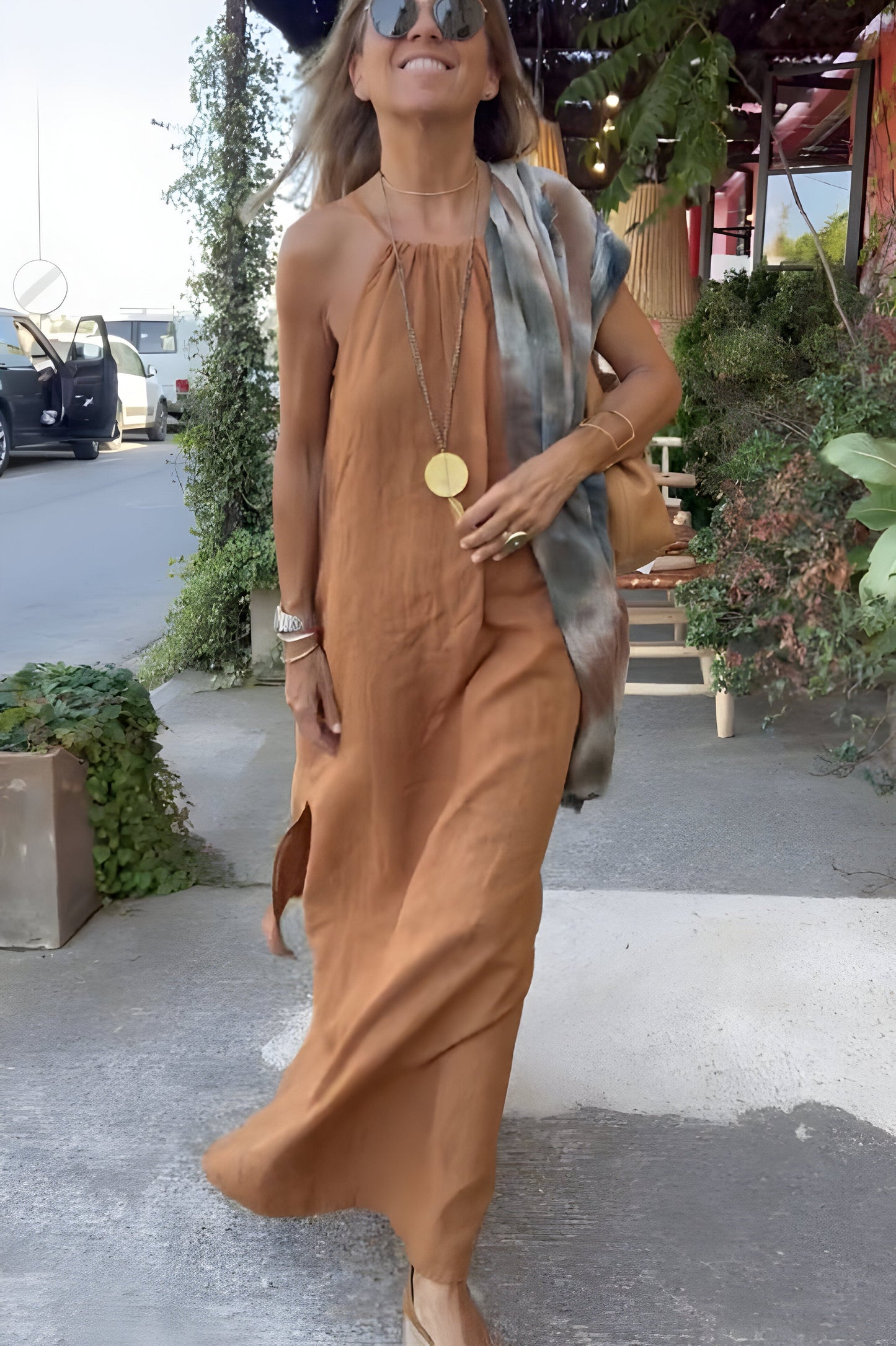 Vestido Halter Aéreo en Mezcla de Algodón