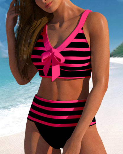 Bikini de talle alto a rayas