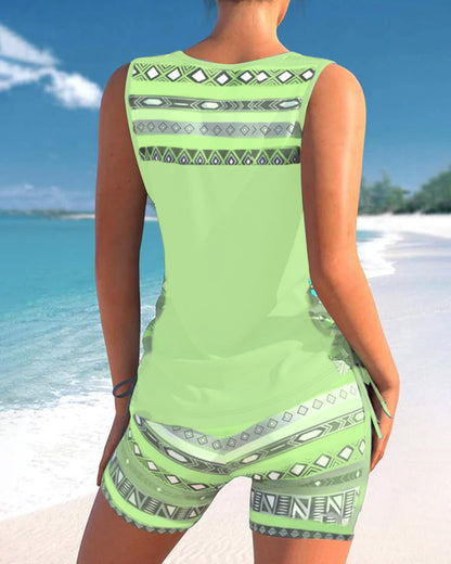 Tankini con estampado geométrico y escote en V