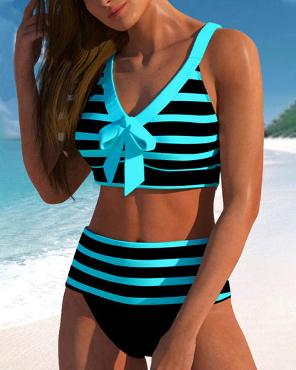 Bikini de talle alto a rayas