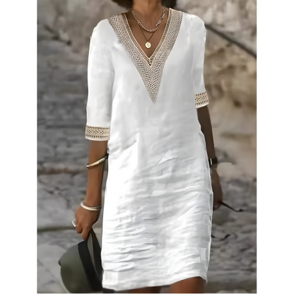 Ropa midi con escote en V y encaje contrastante
