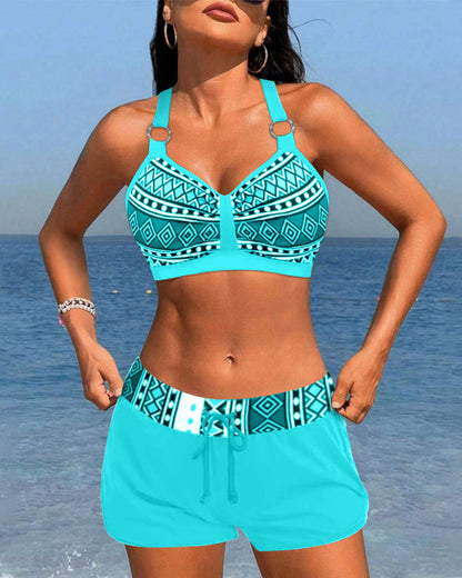 Bikini de talle alto con estampado geométrico