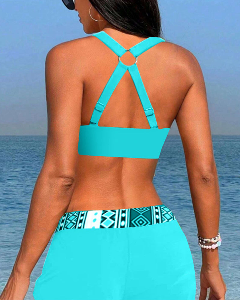 Bikini de talle alto con estampado geométrico