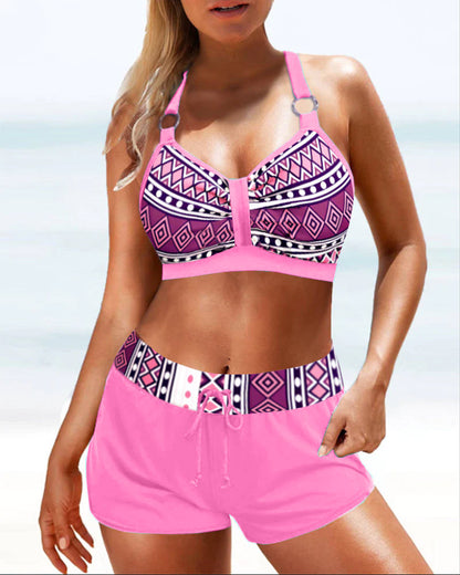 Bikini de talle alto con estampado geométrico