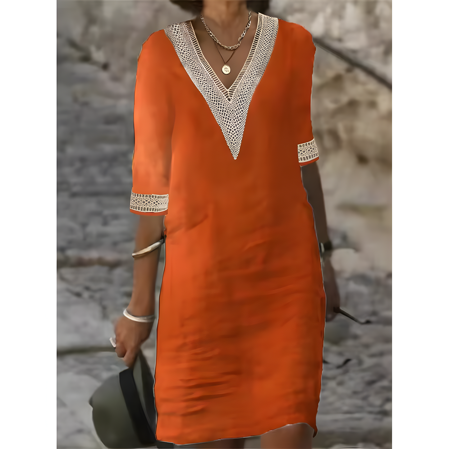 Ropa midi con escote en V y encaje contrastante