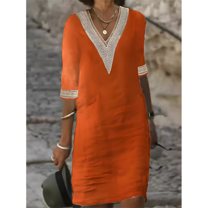 Ropa midi con escote en V y encaje contrastante