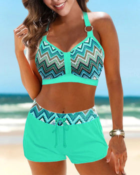 Bikini de talle alto con estampado geométrico