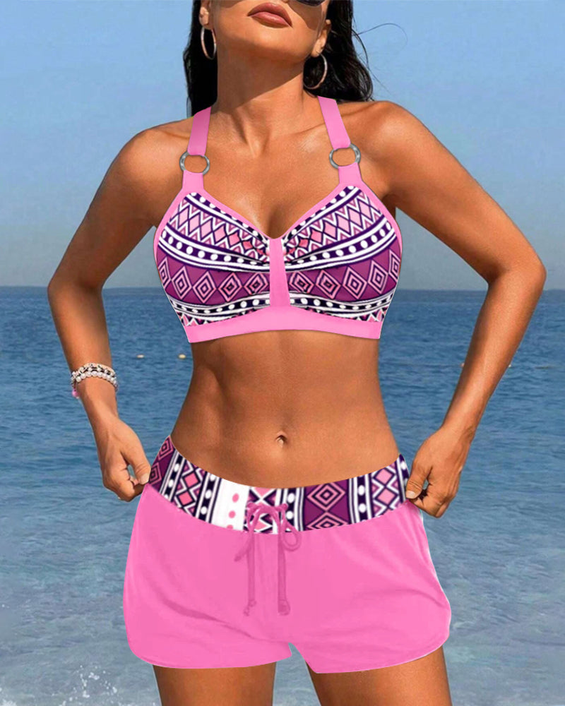Bikini de talle alto con estampado geométrico