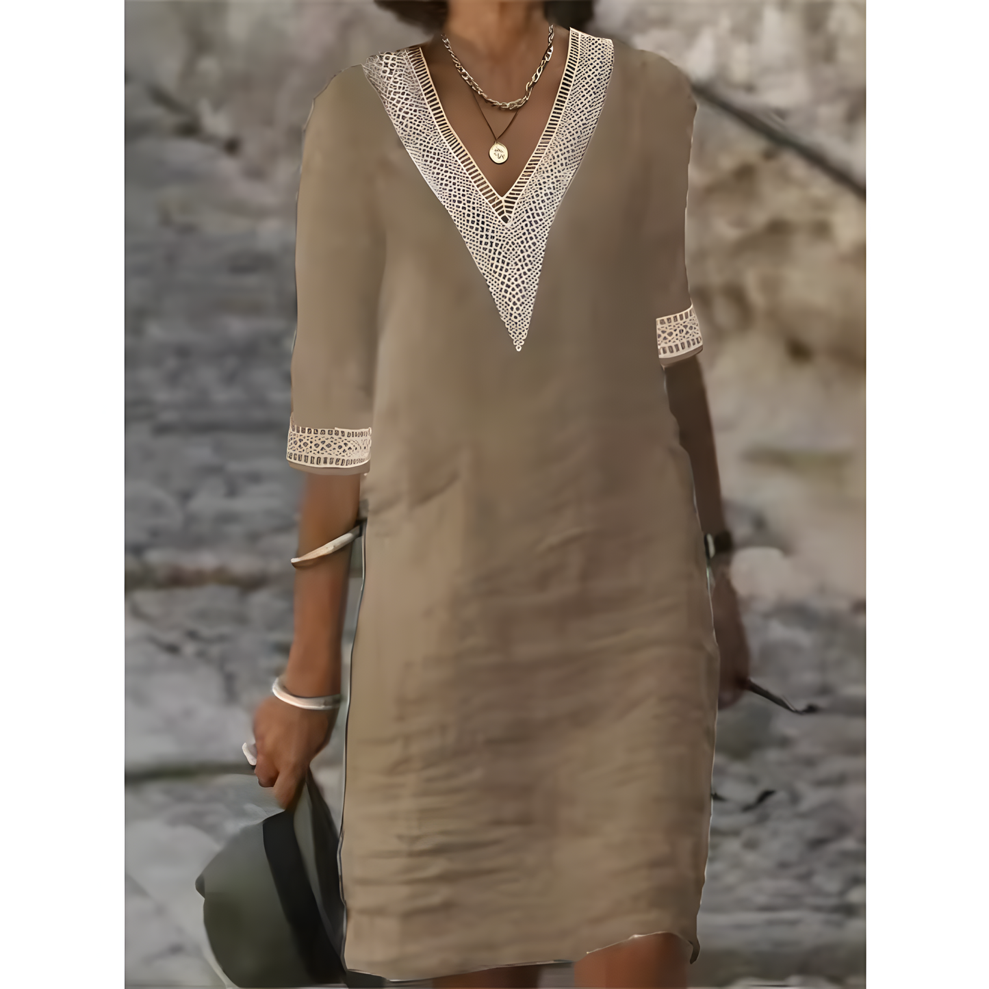 Ropa midi con escote en V y encaje contrastante
