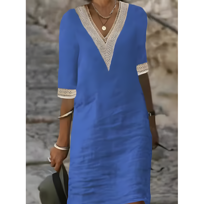 Ropa midi con escote en V y encaje contrastante