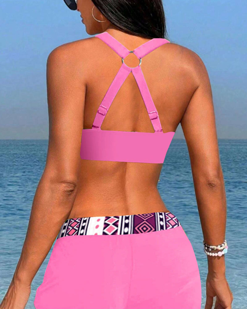 Bikini de talle alto con estampado geométrico