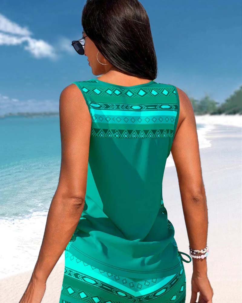 Tankini con estampado geométrico y escote en V