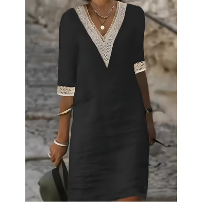 Ropa midi con escote en V y encaje contrastante
