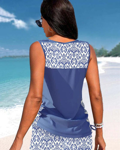 Tankini con estampado geométrico y escote en V