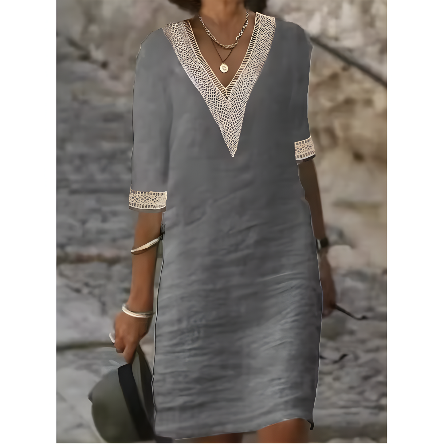 Ropa midi con escote en V y encaje contrastante