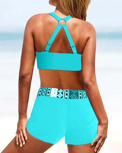 Bikini de talle alto con estampado geométrico