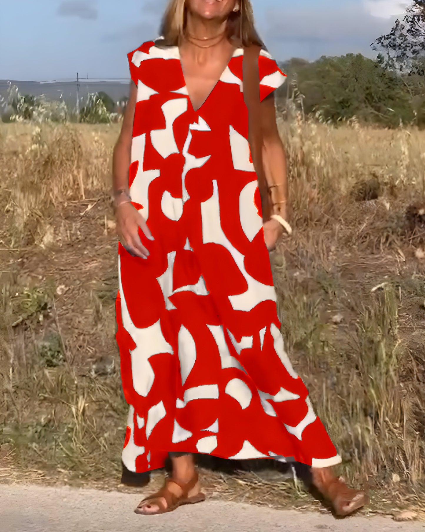 Vestido con Estampado y Escote en V