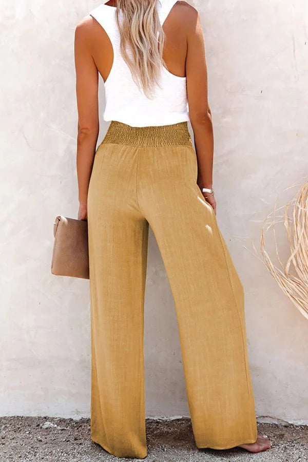 Pantalón de Lino de Cintura Alta