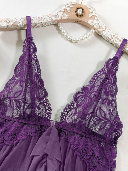 Conjunto de Camisón de Encaje Transparente