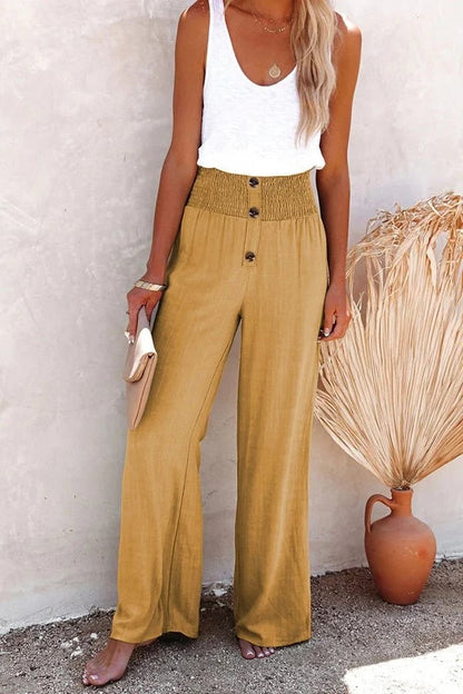 Pantalón de Lino de Cintura Alta