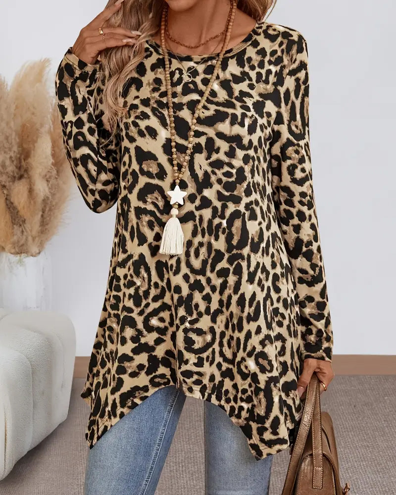 Túnica Elegante con Estampado de Leopardo