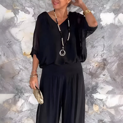 Conjunto elegante top de cuello en V y pantalón