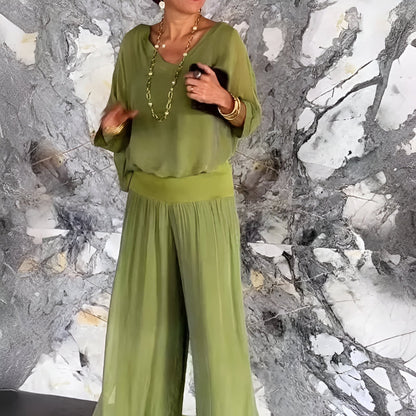 Conjunto elegante top de cuello en V y pantalón