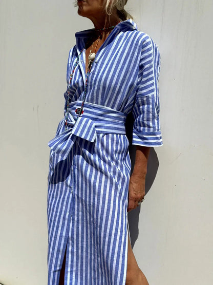 Elegante Vestido Camisero a Rayas