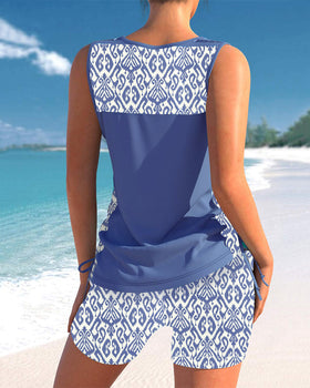 Tankini con estampado geométrico y escote en V