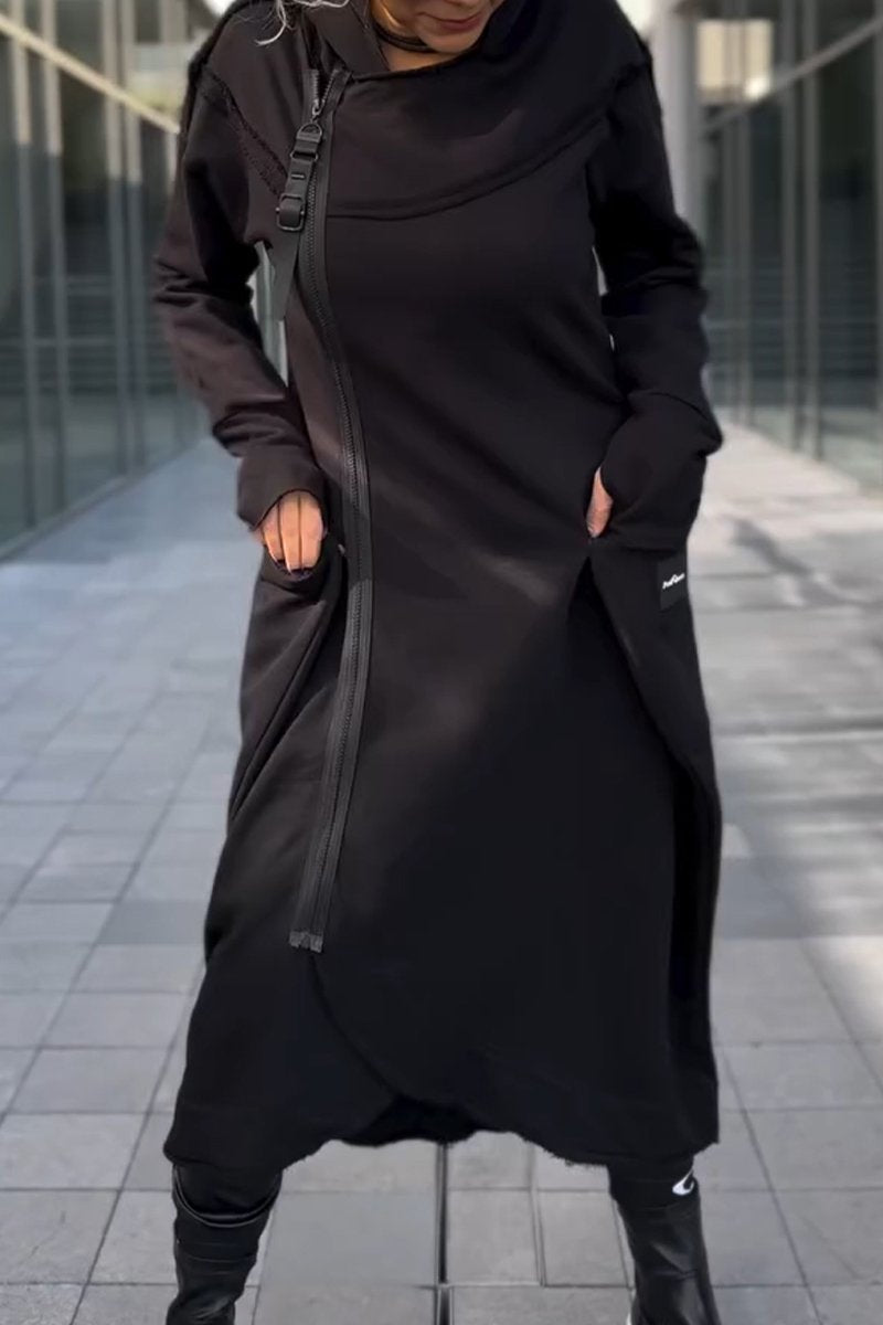Vestido con capucha de manga larga y dobladillo asimétrico