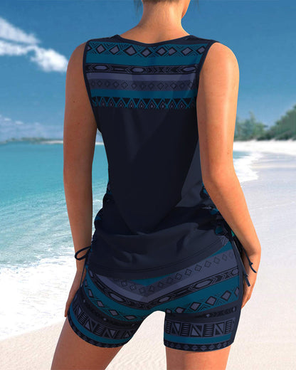 Tankini con estampado geométrico y escote en V