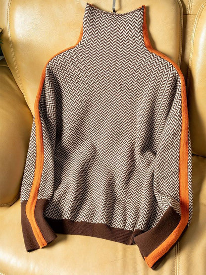 Suéter de cuello alto con llamativas rayas contrastantes