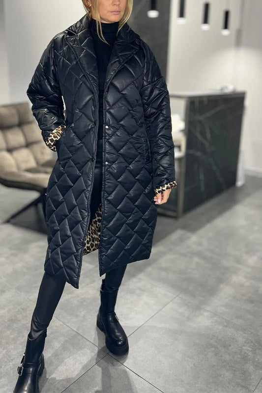 Chaqueta Acolchada Reversible con Forro de Leopardo Impreso