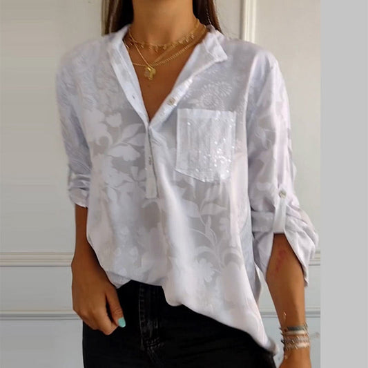Blusa Impresa con Mangas Remangables