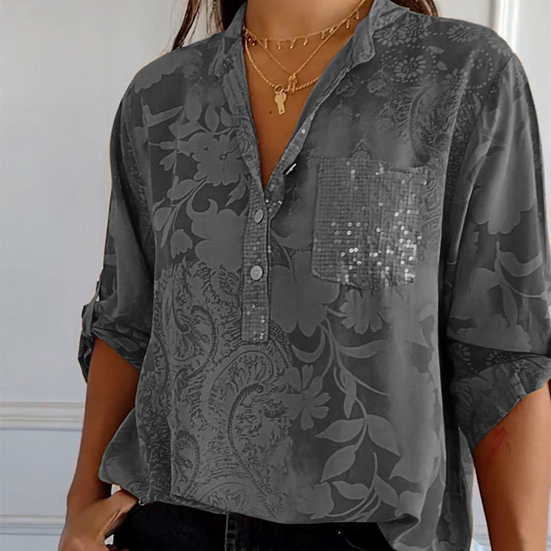 Blusa Impresa con Mangas Remangables