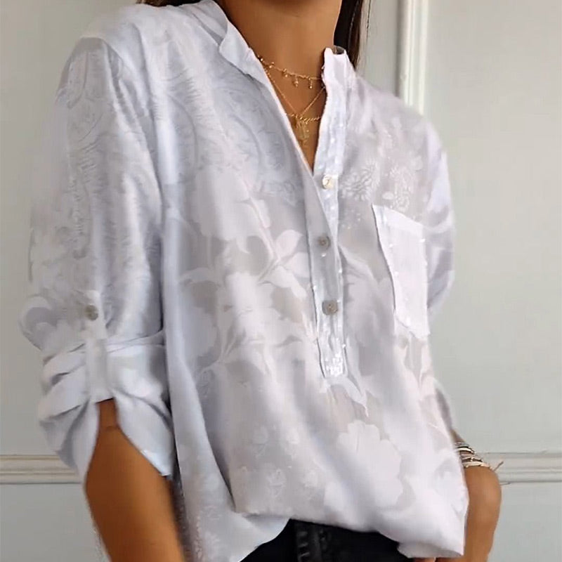 Blusa Impresa con Mangas Remangables