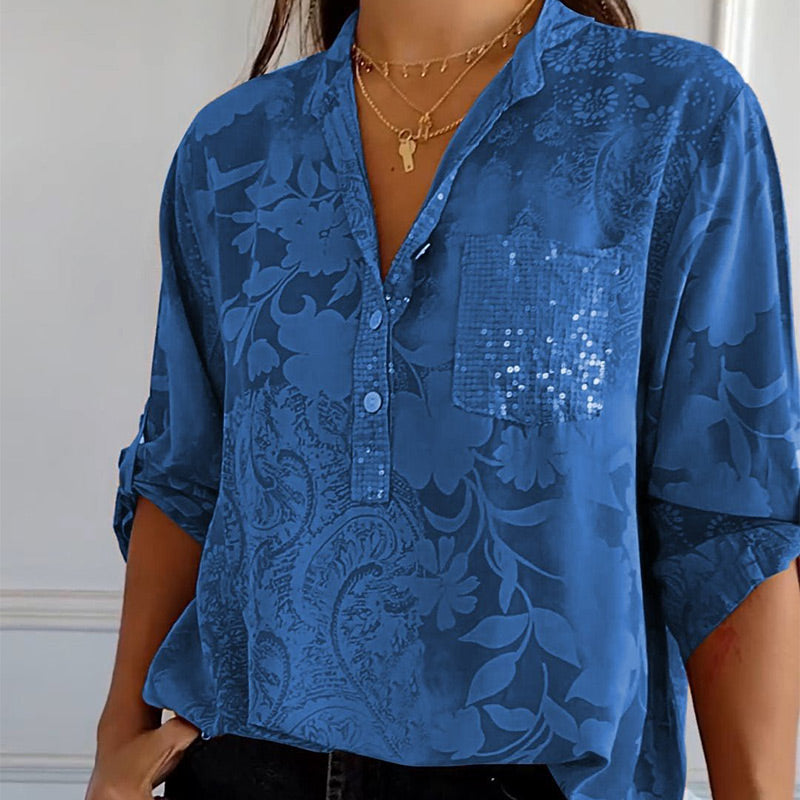 Blusa Impresa con Mangas Remangables
