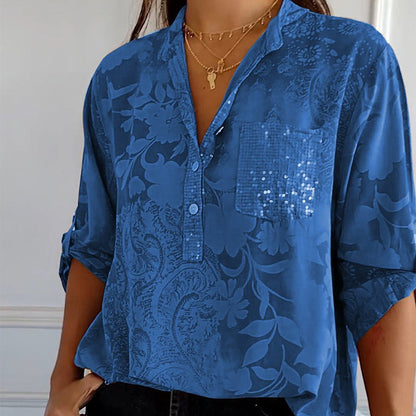 Blusa Impresa con Mangas Remangables