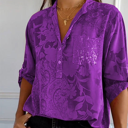 Blusa Impresa con Mangas Remangables