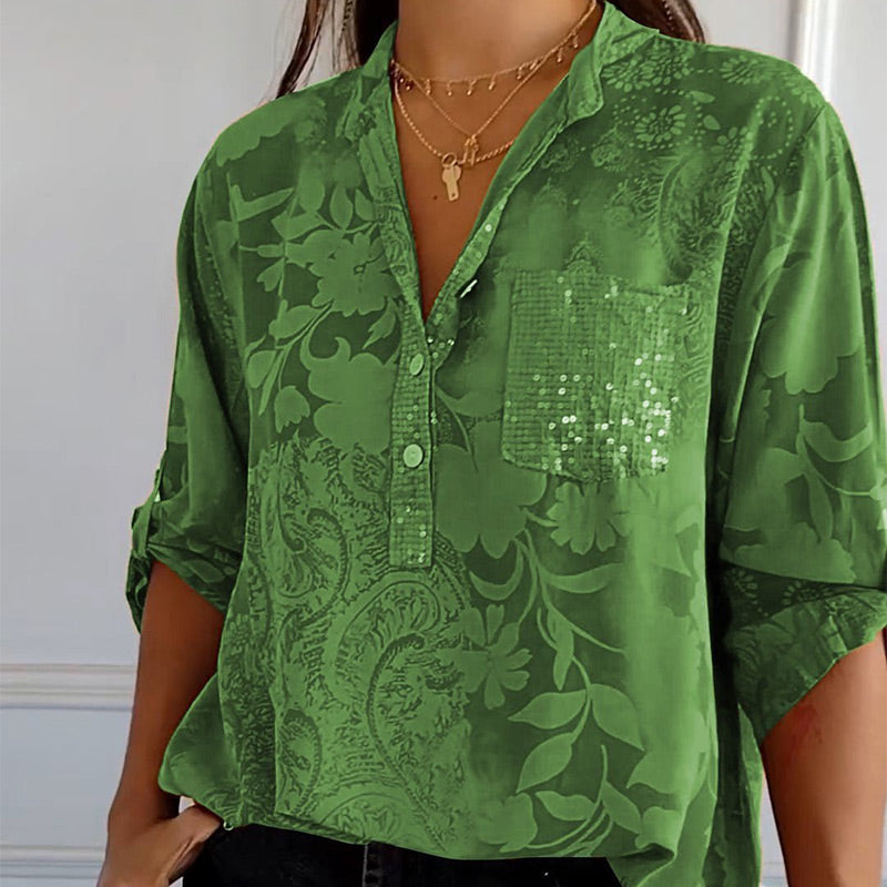 Blusa Impresa con Mangas Remangables