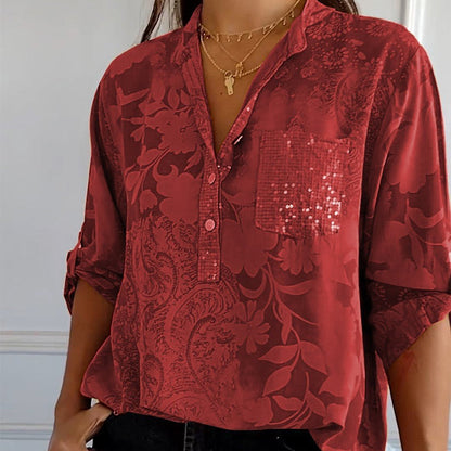 Blusa Impresa con Mangas Remangables