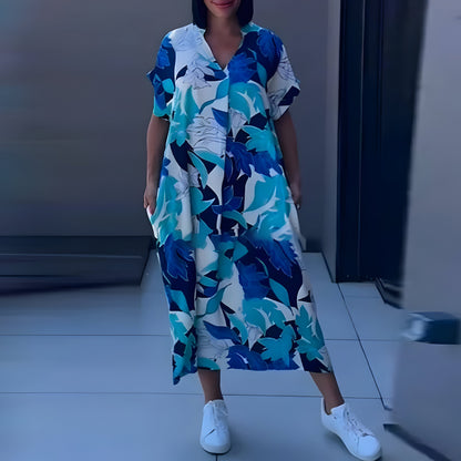 Vestido maxi fluido con estampado vibrante